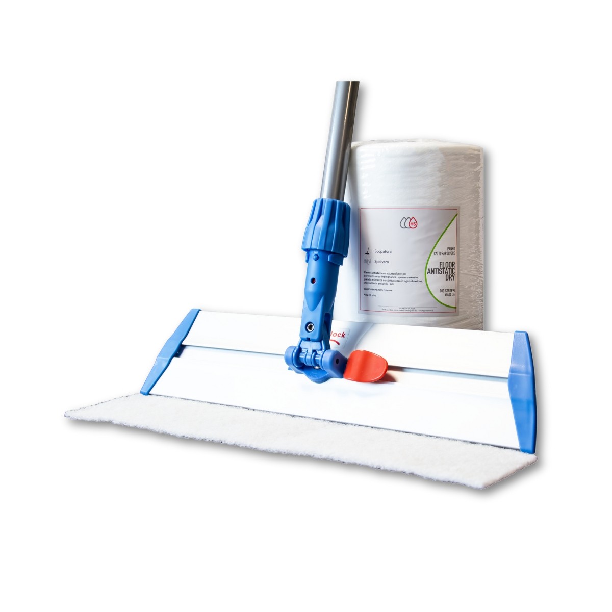 Kit Pulizia Manico Alluminio 150 cm + Telaio Scorrevole 40 cm + Bobina Panno Antistatico